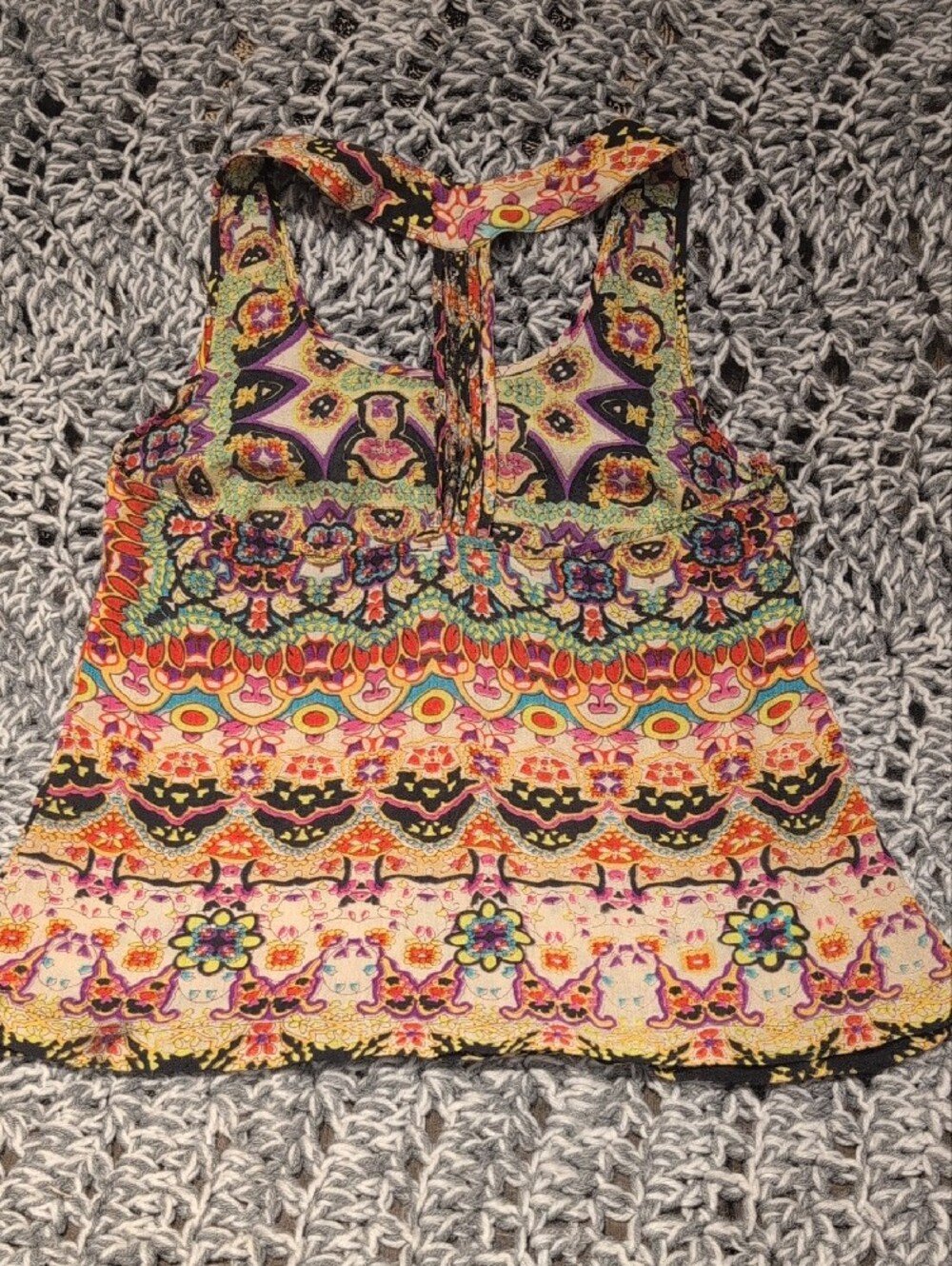 Patrons of Peace Boho Festival Tank Top Small | Psychedelic Print Racerback - Picture 4 of 7